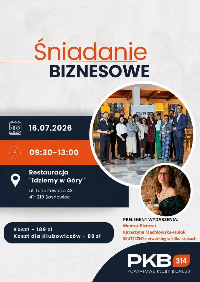 Śniadanie biznesowe PKB 314 w Restauracji „Idziemy w Góry" 16.07.2026 