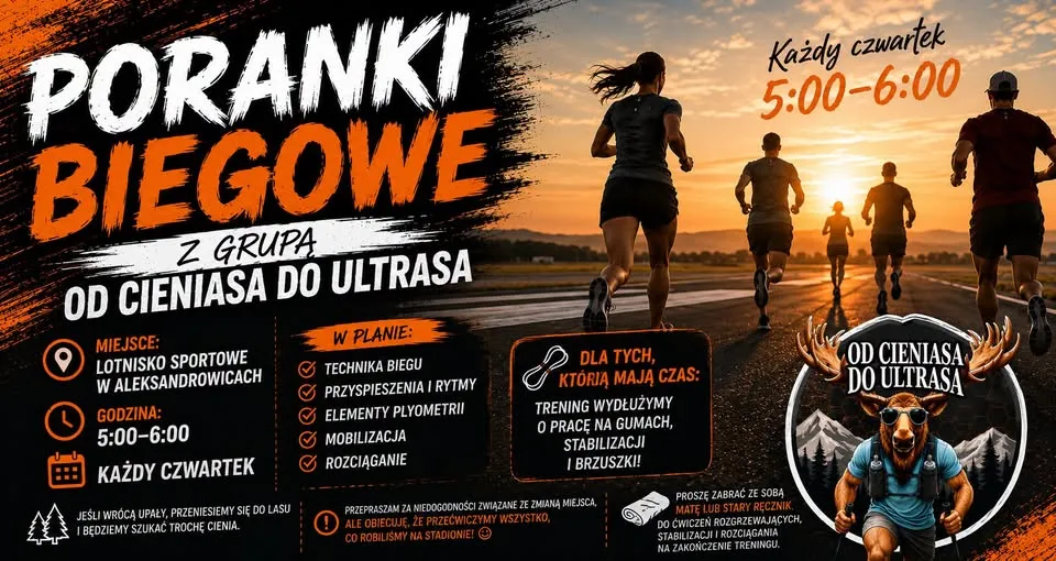 Poranki biegowe  na lotnisku z grupa od cieniasa do ultrasa