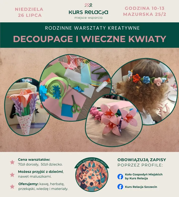Warsztaty tworzenia Decoupage i papierowych kwiatów na Mazurskiej 
