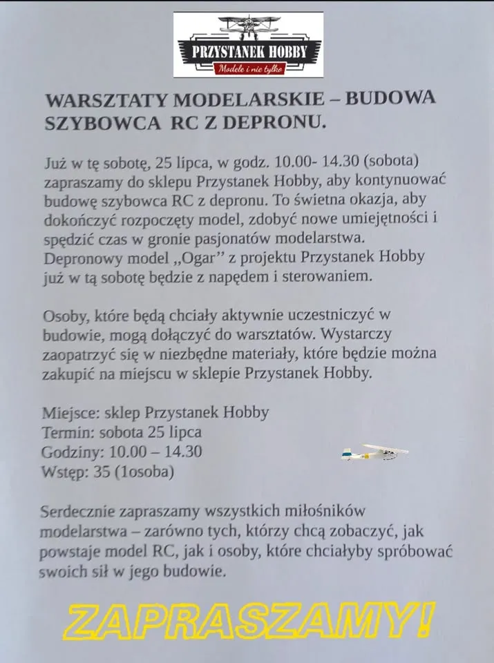 WARSZTATY MODELARSKIE  - BUDOWA SZYBOWCA RC Z DEPRONU. 