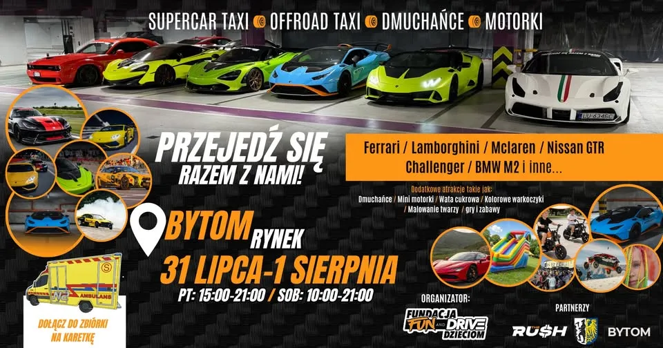 Przejedź się Ferrari, Lamborghini, McLaren, GTR, Challenger, BMW - BYTOM