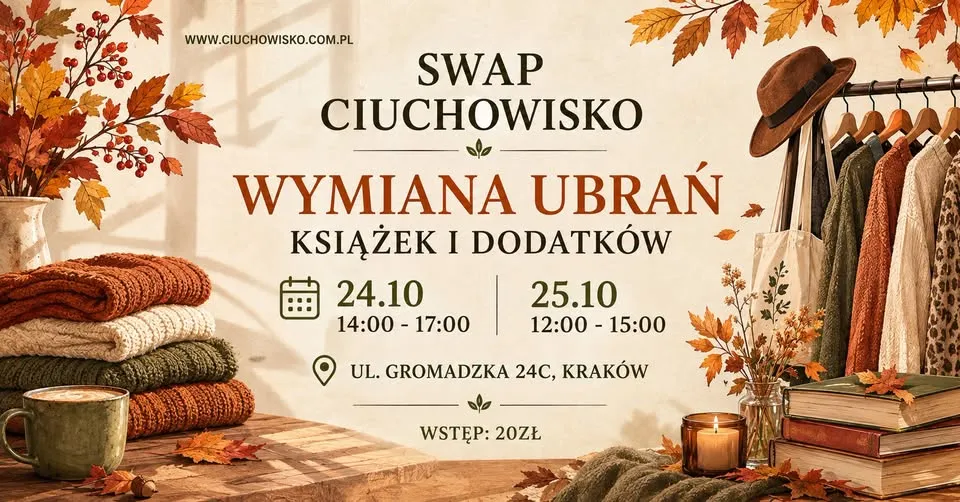 Październikowy SWAP Ciuchowisko, Kraków. Wymiana ubrań, książek, roślin i dodatków.